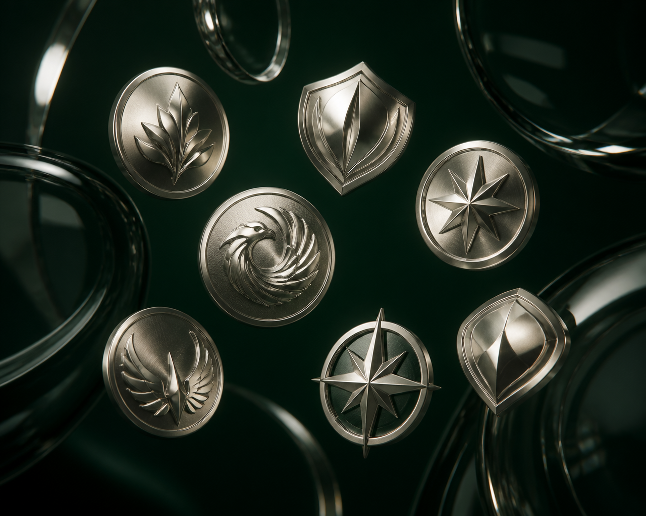 Insígnias e emblemas platina flutuando